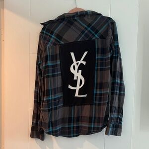 Yves Saint Laurent Men's Plaid Shirt with Logo Patch